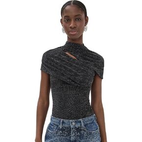 Self Portrait Women's Rhinestone Mesh Cut Out Top