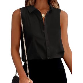 Zeagoo Women's Sleeveless Button Down Shirts Blouses Solid Casual Loose V Neck Tank Tops for Work S-XXL