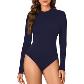 OPOIPIN Women's Mock Neck Long Sleeve Slim Fit Basic Bodysuit Leotard Top T-Shirt