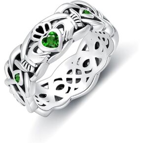 Seiyang Claddagh Ring for Women 925 Sterling Silver Claddagh Birthstone Ring Irish Band