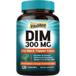DIM Supplement for Women & Men, Estrogen Metabolism, Hormone Balance & Menopause Support, DIM 300 mg with Black Pepper Extract, High Absorption, 120 Capsules