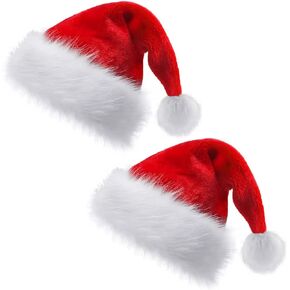 2 Pack Santa Hat for Adults: Christmas Hat Unisex Velvet Classic Xmas Hats for New Year Holiday Party