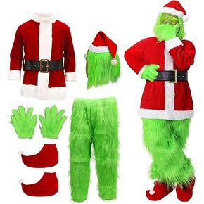 Christmas Green Monster Costume for Adult Men Santa Claus Costume Santa Suit Furry Christmas Cosplay Outfit