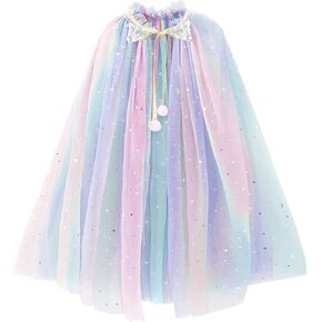 PHOGARY Princess Cape Colorful Princess Cloak, Sparkling Sequins Tulle Cape Carnival Birthday Party Cosplay Costume Fancy Dress Princess Dress Up for Girls（70 cm）
