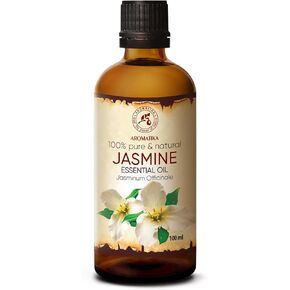 Jasmine Essential Oil 3.4 Fl Oz - Jasminum Officinale Oil - Sensual Oil - Aromatherapy Oils for Diffuser - Skin Care - Yoga - Good Sleep - Bath Oils - Skin & Hair Care - Calming