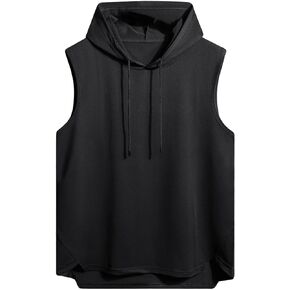 WDIRARA Men's Sleeveless Hoodies Drawstring Hooded Neck Vests Asymmetrical Hem Pullovers