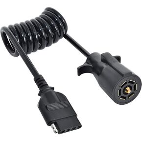 Oyviny 7 Way Round to 5 Way Flat Coiled Trailer Plug Adapter 7 Pin to 5 Pin Trailer Coiled Wiring Adapter Full Length 5 Foot (60 inches)