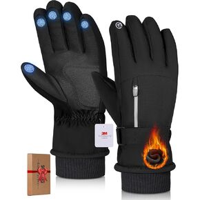 Waterproof Winter Ski Gloves Thermal -10F°, 3M Thinsulate Thick Warm Gloves, Windproof Snow Gloves Touch Screen Anti-Slip for Skiing Cold Weather Cycling Hiking for Men Women, Black(M)