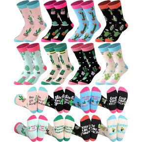 8 Pairs Novelty Cactus Socks for Women Funny Cactus Gifts Christmas Holiday Crew Socks Gift Cute Cactus Socks for Nature Plant Succulent Lovers Women