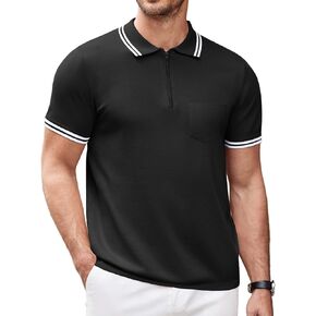 Vssjavun Mens Polo Shirt Casual Knit Short Sleeve Shirt Slim Fit Zip Golf T-Shirt