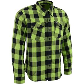 Milwaukee Leather Men's Flannel Plaid Shirt Black and Neon Green Long Sleeve Cotton Button Down Shirt MNG11632