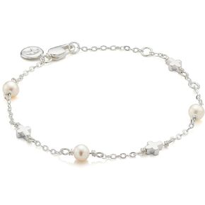 Molly B London Sterling Silver Pearl & Cross Charm Bracelet. Adjustable, Dainty Jewelry Chain Bracelets For Girls. Perfect First Communion Gifts for Girls, Baptism Gifts, Birthday Gift