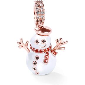 GNOCE Christmas Snowman Charm Sterling Silver Accompany You Rose Gold Snowman Pendant Charm fit for Bracelet/Necklace Jewelry Gift for Halloween Christmas New Year