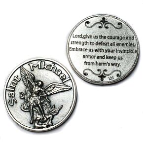 Saint St Michael Archangel Pocket Token Protection Protect Catholic Charm Medal Religious Gift 1 1/8" Prayer