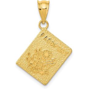 Solid 14k Yellow Gold Passport Charm Pendant (26mm x 17mm)