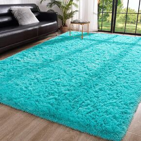 Toneed Fluffy Area Rug for Bedroom Living Room, 5 x 8 Feet Olive Green Shaggy Rug Super Soft Modern Indoor Rug Fuzzy Plush Carpet for Dorm Nursery Kids Room Home Decorative