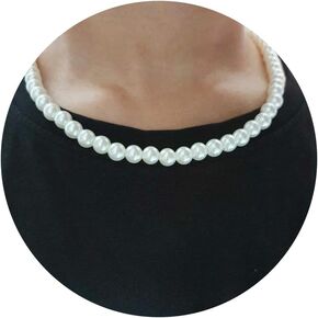 Pearl Necklace for Men, 6mm 8mm White Round Pearl Necklace Pearl Choker Necklace Fashion Jewelry with Delicate Box for Men Women Teens