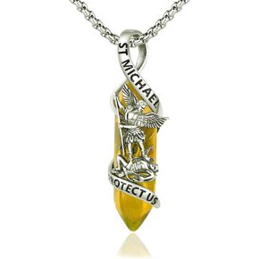 St Michael Necklace 925 Sterling Silver Archangel Michael Pendant Healing Crystal Point Saint Michael Necklace Amulet Protection Catholic Jewelry for Men Women