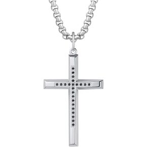 FANCIME Silver Mens Womens Cross Necklaces Sterling Silver Cross Pendant Polished Big Pave White CZ Long Fine Jewelry Valentines Day Gifts for Him,Strong Stainless Steel Box Chain Length 24'