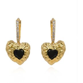 Heart Earrings,18K Gold-Plated Black Heart Dangle earrings,Womens Hoop Earrings with Sparkling Zirconia,Fashion Gold Jewelry Gift for Women Trendy.