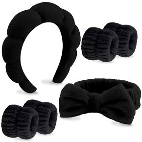 VELSCRUN 6 Pack Makeup and Skincare Headbands, Brown Sponge Hair Band Bow Tie Set - Wristband Hair Accessories for Women Gifts