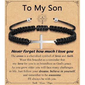 Leyung Cross Bracelet Gifts for Boys, Easter Basket Stuffers Baptism Confirmation First Holy Communion Christmas Christian Gifts for Boys Son Grandson Nephew Godson Brother