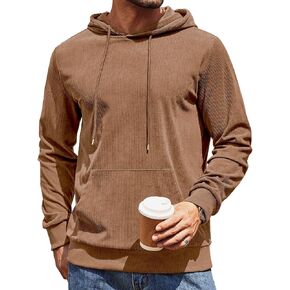 COOFANDY Mens Hooded Sweatshirt Long Sleeve Casual Corduroy Drawstring Pullover Hoodies with Pocket