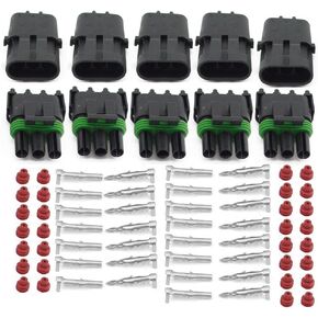 HIFROM (5 Kit of 3 Pin Way Waterproof Electrical Connector 1.5mm Series Terminals Heat Shrink Quick Locking Wire Harness Sockets 20-14 AWG