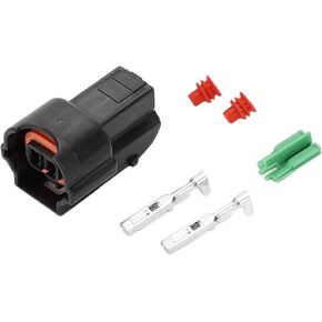 2 Pin Fuel Injector Connector Plug Kit Compatible for Kia K2 K3 K5, Waterproof 2.2 mm Series Plastic Black Female Wire Terminal Connector