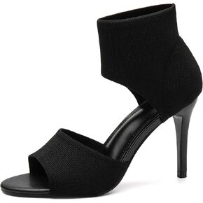 NEWBELLA Mousse Fit Women Retro Peep Toe Elegant Stiletto Low Heeled Sandals Breathable Mesh Knit Elastic Design Upper Comfortable Shoes