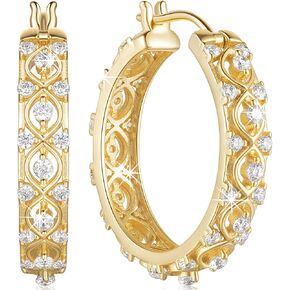 14K Gold Hoop Earrings Unique Earrings Petal-Cut Design Gold Earrings Dazzling Women’s Hoop Earrings Gold Hoop Earrings for Women 25 mm