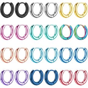 NEWITIN 12 Pairs Surgical Stainless Steel Hoop Earrings for Men Hypoallergenic Earrings Huggie Cartilage Hoop Earrings Set Colorful Small Hoop Earrings for Women Men