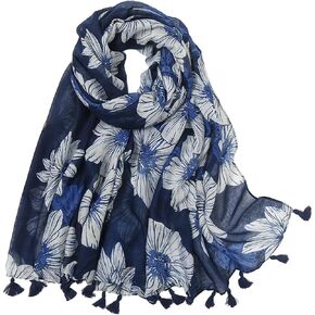 Hophor Boho Scarf for Women Lightweight Floral Fashion Flower Scarves Cotton Shawl Wrap
