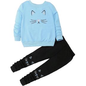 SweatyRocks Girl's 2 Piece Outfits Cute Cartoon Graphic Crewneck Sweatshirt and Sweatpants Set