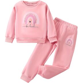 Toddler Baby Girl Rainbow Clothes - Cute Little Kids Sweatsuit Heart Pullover Pants Sets Fall Winter Holiday Outfit