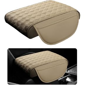 Car Armrest Cushion, 12.2"×8.3" Leather Auto Memory Foam Center Console Pad with Storage Pocket, Waterproof & Anti-Scratch Elbow Pillow Armrest Seat Box Protector, Universal Fit (Black)