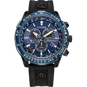 Citizen Eco-Drive Pilot Chronograph Watch with Atomic Timekeeping, 12/24HR, Power Reserve, Luminous Hands/Markers, Sapphire Crystal, Black/Blue