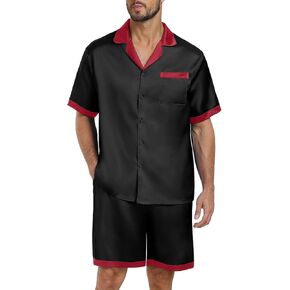 PrinStory Men Satin Silk Pajamas Sets Sleepwear Shorts for Men Casual Loungewear 2 Piece Button Down Fashion 2024
