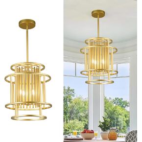 Farmhouse Rustic Round Chandelier Black Metal Decorative Round Tube Pendant Light Antique Ceiling Lamp for Dining Room, Living Room, Bedroom, Kitchen Island and Foyer