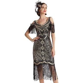BABEYOND Womens 1920s Flapper Dress Vintage Long Fringe Dress Roaring 20s Sequins Beaded Dress