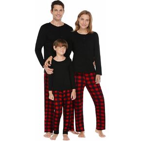Ekouaer Christmas Pajamas Matching Family Pj Set Long Sleeve Tops and Plaid Pants for Sleepwear Soft Loungewear Pjs