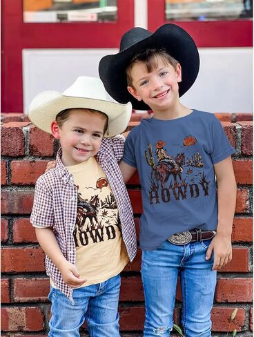 تي شيرت Ritatte للأطفال الصغار من ماركة Howdy تي شيرت برسومات كاوبوي غربية عتيقة بأكمام قصيرة للصيف من القطن in Kuwait