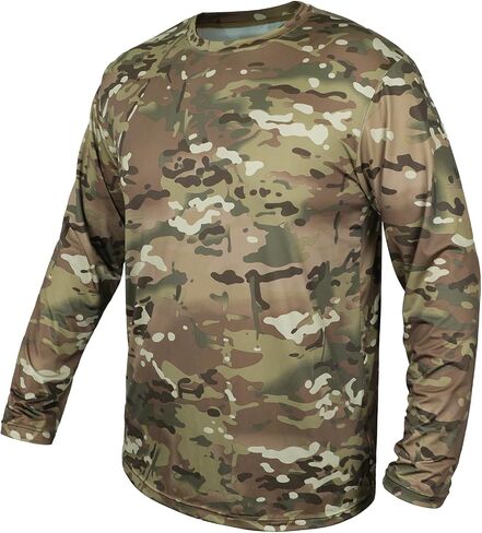 Camo Hunting Shirts for Men Long Sleeves Crewneck Quick Dry Performance UPF 50+ Hiking Fishing Shirt in Kuwait