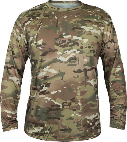 Camo Hunting Shirts for Men Long Sleeves Crewneck Quick Dry Performance UPF 50+ Hiking Fishing Shirt in Kuwait