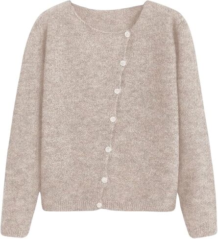 SHENHE Women's Asymmetrical Button Down Crewneck Cardigan Long Sleeve Casual Sweater in Saudi Arabia