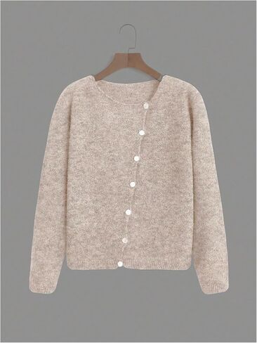 SHENHE Women's Asymmetrical Button Down Crewneck Cardigan Long Sleeve Casual Sweater in Saudi Arabia