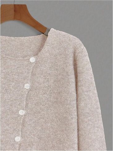 SHENHE Women's Asymmetrical Button Down Crewneck Cardigan Long Sleeve Casual Sweater in Saudi Arabia