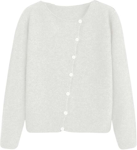 SHENHE Women's Asymmetrical Button Down Crewneck Cardigan Long Sleeve Casual Sweater in Saudi Arabia