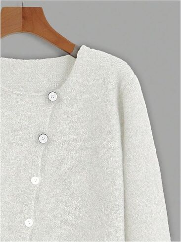 SHENHE Women's Asymmetrical Button Down Crewneck Cardigan Long Sleeve Casual Sweater in Saudi Arabia