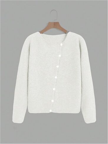 SHENHE Women's Asymmetrical Button Down Crewneck Cardigan Long Sleeve Casual Sweater in Saudi Arabia
